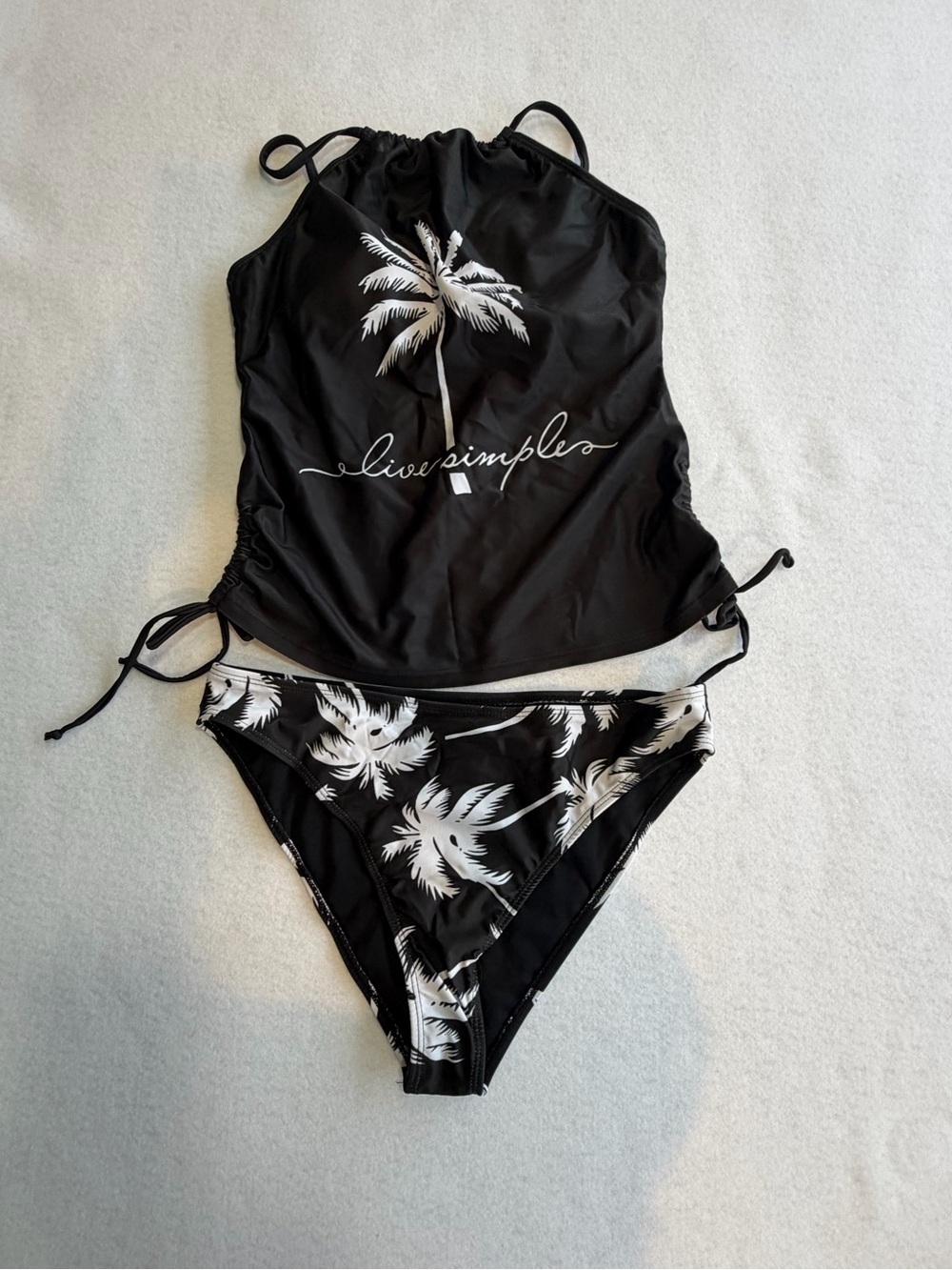 Live Simple Black & White Palm-Print Women’s Bikini Set